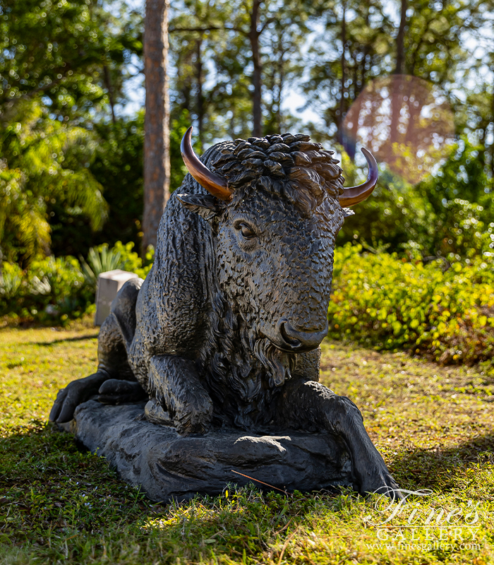 Bronze Statues  - Resting Bronze Bison Statue - BS-1435